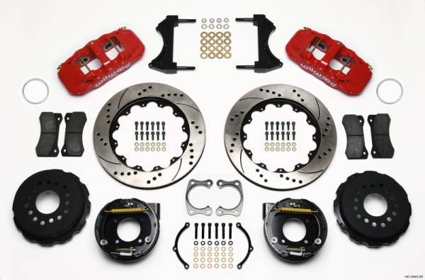 Wilwood - Wilwood AERO4 Rear P-Brake Kit 14.00in Drilled Red Chevy 12 Bolt w/ C-Clips