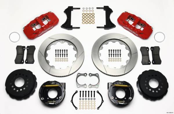 Wilwood - Wilwood AERO4 Rear P-Brake Kit 14.00in Red Chevy 12 Bolt w/ C-Clips