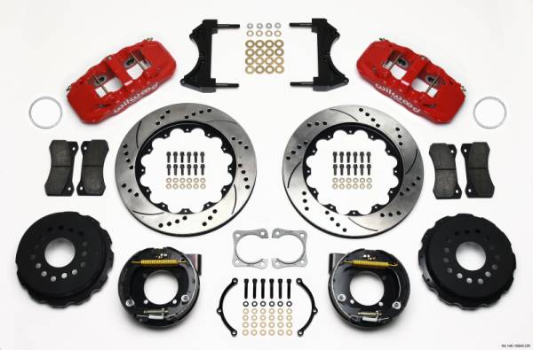 Wilwood - Wilwood AERO4 Rear P-Brake Kit 14.00in Drilled Red Chevy 12 Bolt-Spec 3.15in Brng