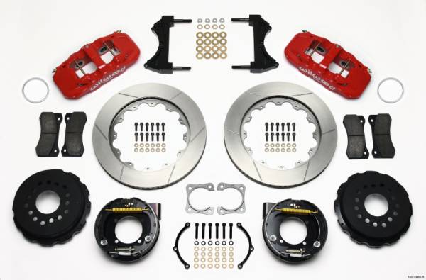 Wilwood - Wilwood AERO4 Rear P-Brake Kit 14.00in Red Chevy 12 Bolt-Spec 3.15in Brng