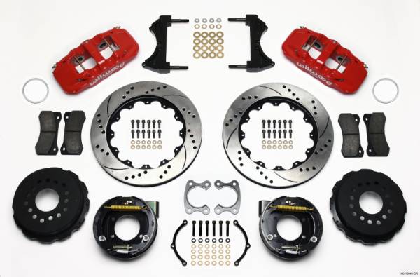 Wilwood - Wilwood AERO4 Rear P-Brake Kit 14.00in Drilled Red Small Ford 2.66in Offset