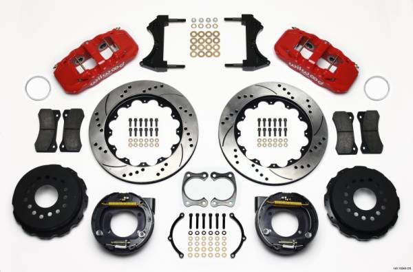 Wilwood - Wilwood AERO4 Rear P-Brake Kit 14.00in Drill Red Big Ford New Style 2.50in Offset