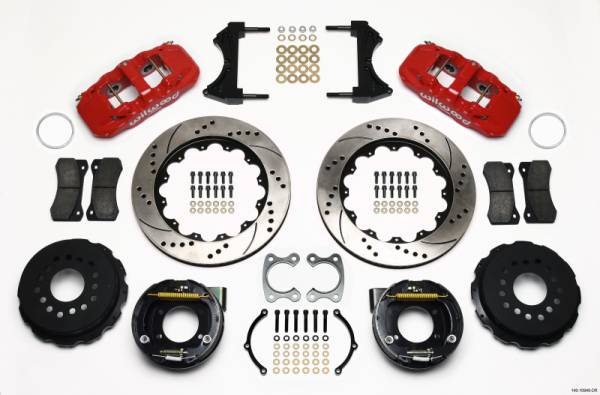 Wilwood - Wilwood AERO4 Rear P-Brake Kit 14.00in Drilled Red Small Ford 2.50in Offset