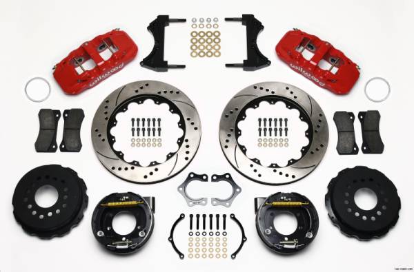 Wilwood - Wilwood AERO4 Rear P-Brake Kit 14.00in Drill Red Mopar/Dana 2.36in Off w/Snap Ring Brng