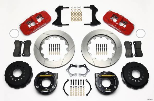 Wilwood - Wilwood AERO4 Rear P-Brake Kit 14.00in Red Mopar/Dana 2.36in Off w/Snap Ring Brng