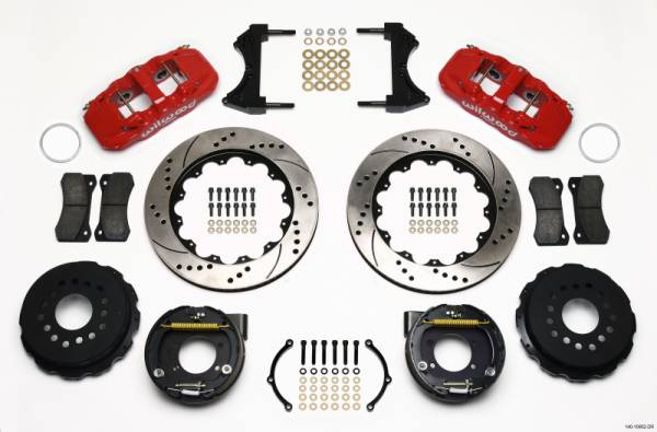 Wilwood - Wilwood AERO4 Rear P-Brake Kit 14.00in Drill Red Ford 8.8 w/2.5in Offset-5 Lug