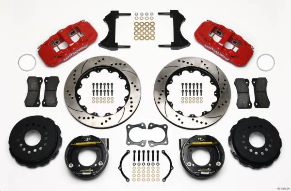 Wilwood - Wilwood AERO4 Rear P-Brake Kit 14.00in Drill Red 58-64 Olds/Pontiac Ends 2.81in Offset