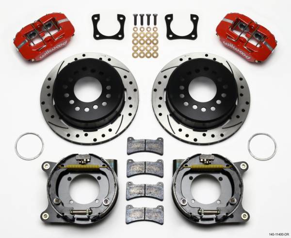 Wilwood - Wilwood Dynapro Low-Profile 11.00in P-Brake Kit Drill-Red Chevy 12 Bolt Spcl 2.81in Off Stag Mount