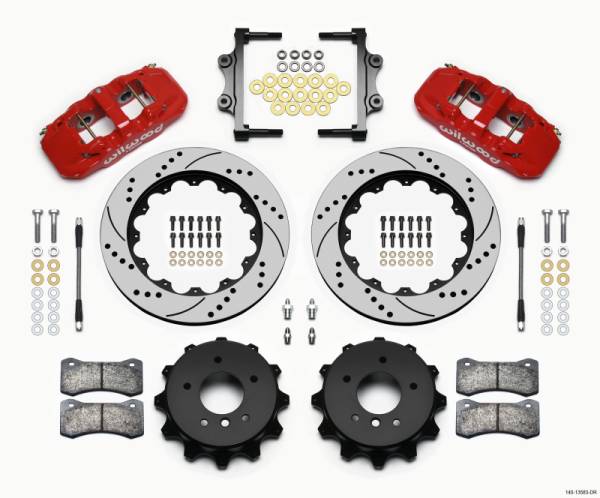 Wilwood - Wilwood AERO4 Rear Kit 14.00 Drilled Red 2007-2011 BMW E90 Series w/Lines