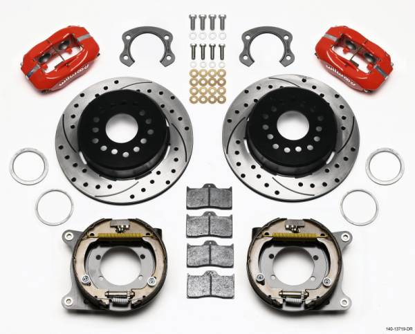 Wilwood - Wilwood Forged Dynalite P/S Park Brake Kit Drilled Red Ford 8.8 Special w/2.50in Offset-5 Lug - 140-13719-DR