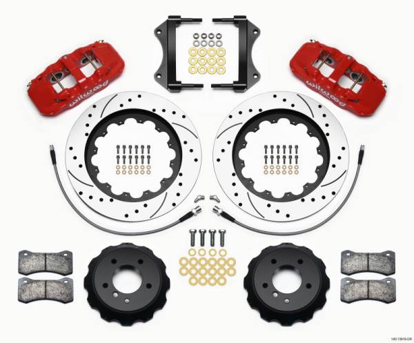 Wilwood - Wilwood AERO6 Front Hat Kit 15.00 Drilled Red 2007-2011 BMW E90 Series w/Lines