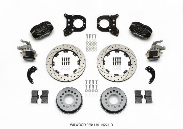 Wilwood - Wilwood Forged Dynalite P/S Rear Kit w/MC4 P-Brake Drilled Chev 12 Bolt w/Clip Eliminator - 140-14224-D