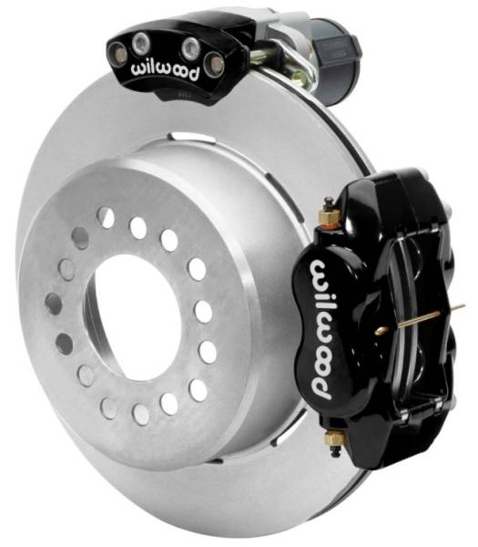 Wilwood - Wilwood Forged Dynalite Rear Electronic Parking Brake Kit - Black Powder Coat Caliper - Plain Rotor