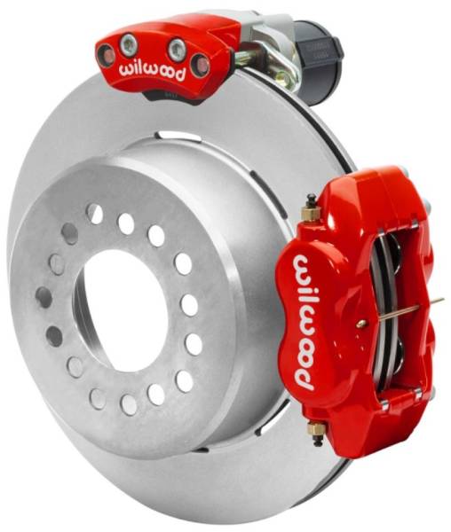 Wilwood - Wilwood Forged Dynalite Rear Electronic Parking Brake Kit - Red Powder Coat Caliper - Plain Rotor