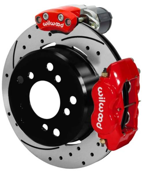 Wilwood - Wilwood Forged Dynalite Rear Electronic Parking Brake Kit - Red Powder Coat Caliper - D/S Rotor