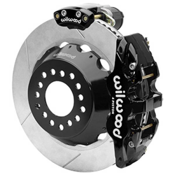 Wilwood - Wilwood AERO4 Big Brake Rear Electronic Parking Brake Kit - Black - Powder Coat Caliper - SLT Rotor