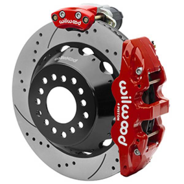 Wilwood - Wilwood AERO4 Big Brake Rear Electronic Parking Brake Kit - Red - Powder Coat Caliper - D/S Rotor