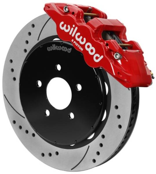 Wilwood - Wilwood AERO6 Front Brake Kit 14.00 Drilled & Slotted 94-04 Ford Mustang Cobra Red w/Lines