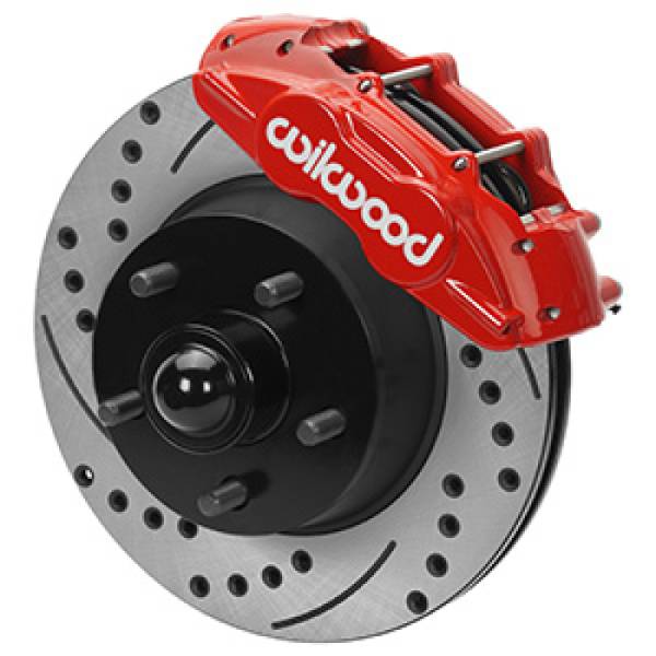 Wilwood - Wilwood 65-67 Ford Mustang D11 11.29 in. Brake Kit w/ Flex Lines - Drilled Rotors (Red) 140-16801-DR