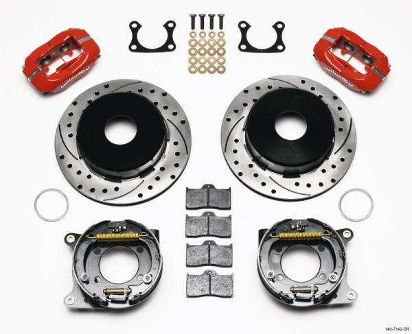 Wilwood - Wilwood Forged Dynalite P/S Park Brake Kit Drilled Red Big Ford 2.36in Offset Currie Blank - 140-7142-DR