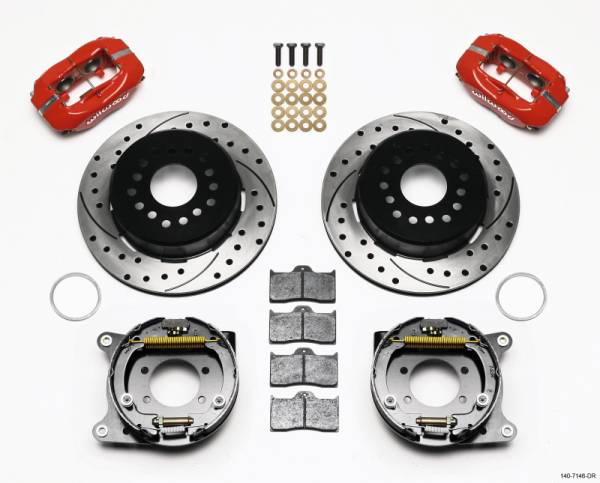 Wilwood - Wilwood Forged Dynalite P/S Park Brake Kit Drilled Red Ford 8.8 w/2.5in Offset-5 Lug