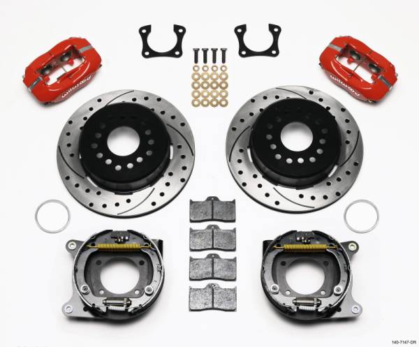 Wilwood - Wilwood Forged Dynalite P/S Park Brake Kit Drilled Red 58-64 Olds/Pontiac Ends - 140-7147-DR