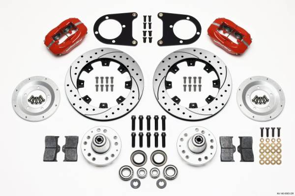 Wilwood - Wilwood Forged Dynalite Front Kit 12.19in Drilled Red 37-48 Ford Psgr. Car Spindle