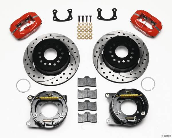 Wilwood - Wilwood Forged Dynalite P/S Park Brake Kit Drilled Red New Big Ford 2.50in offset Staggrd Shock - 140-9560-DR