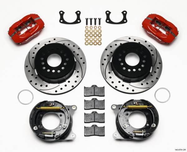 Wilwood - Wilwood Forged Dynalite P/S Park Brake Kit Drill Red New Big Ford 2.50in Offset Front Caliper Mount - 140-9791-DR