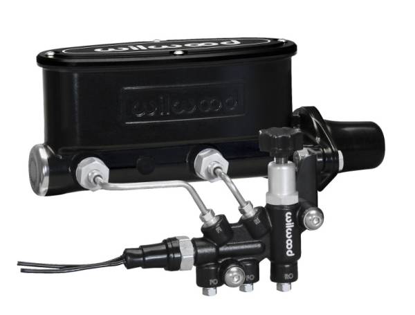 Wilwood - Wilwood HV Tandem M/C Kit w L/H Bracket & Prop Valve - 1in Bore Black