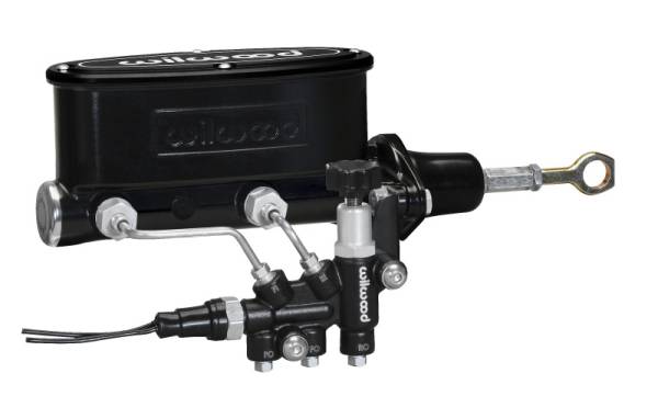 Wilwood - Wilwood HV Tandem M/C Kit w L/H Bracket & Prop Valve - 7/8in Bore Black-W/Push. - Early Mustang