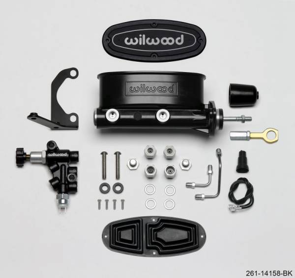 Wilwood - Wilwood HV Tandem M/C Kit w L/H Bracket & Prop Valve - 15/16in Bore Black-W/Push. - Early Mustang