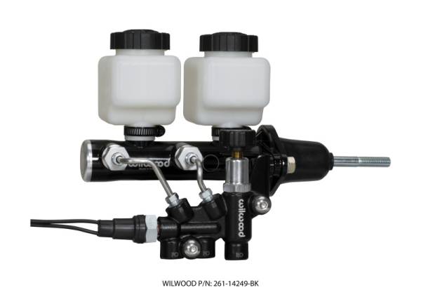 Wilwood - Wilwood Tandem Remote M/C Kit w L/H Brkt & Prop Valve - 7/8in Bore Black-W/Pushrod