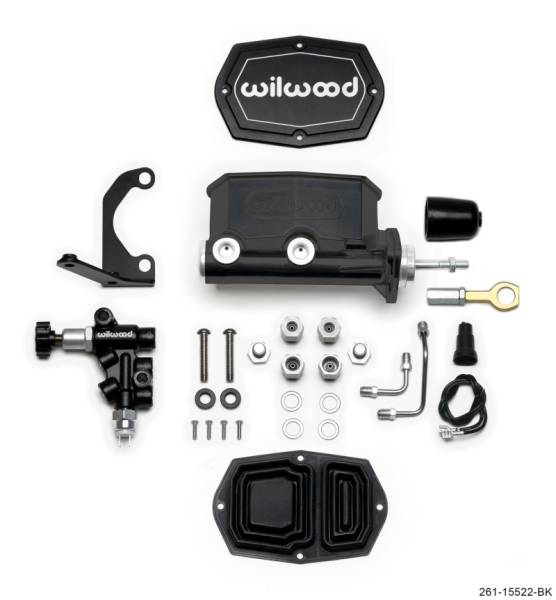 Wilwood - Wilwood Compact Tandem M/C - 7/8in Bore w/Bracket and Valve fits Mustang (Pushrod) - Black