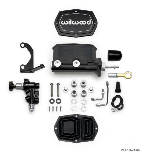 Wilwood - Wilwood Compact Tandem M/C - 15/16in Bore w/Bracket and Valve fits Mustang (Pushrod) - Black