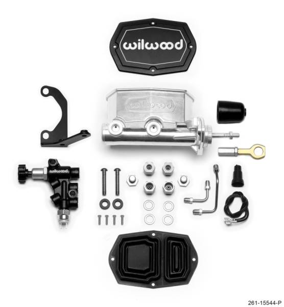 Wilwood - Wilwood Compact Tandem M/C - 1in Bore w/Bracket and Valve fits Mustang (Pushrod) - Ball Burnished