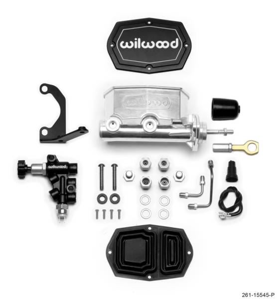 Wilwood - Wilwood Compact Tandem M/C - 1.12in Bore w/Bracket and Valve fits Mustang (Pushrod) - Ball Burnished