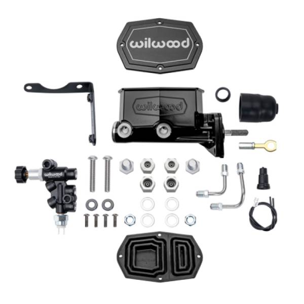 Wilwood - Wilwood Mopar Compact Tandem Master Cylinder Kit w/ Combination Valve & Pushrod 15/16in Bore - Black 261-16796-BK