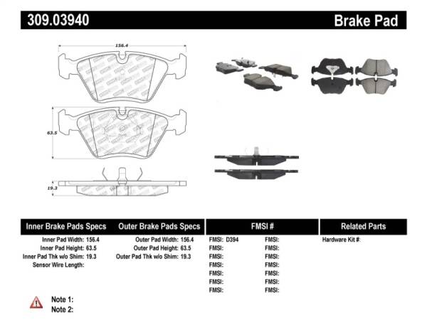 StopTech - StopTech 95-99 BMW M3 / 01-07 M3 E46 / 89-93 M5 / 98-02 Z3 M series / 93-95 530 Front Brake Pads