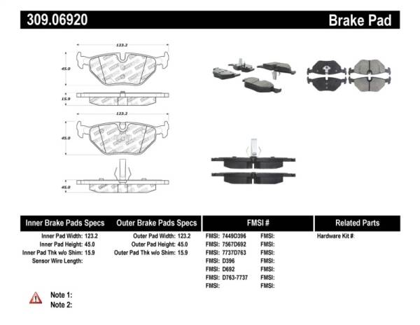 StopTech - StopTech Performance 01-02 BMW Z3 / 03-09 Z4 / 10/90-07 3 Series / 99-09 Saab 9-5 Rear Brake Pads