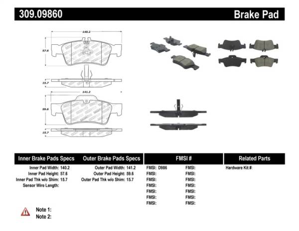 StopTech - StopTech Performance Mercedes Benz Rear Brake Pads