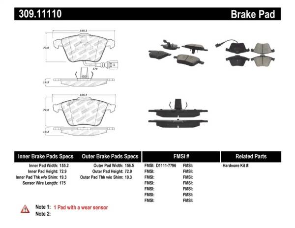 StopTech - StopTech Performance 08-13 Audi TT Quattro / 12 VW Golf R Front Brake Pads