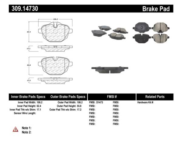 StopTech - StopTech 11-17 BMW 5-Series / X3 Sport Performance Rear Brake Pads