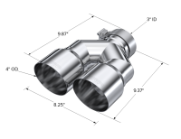 MBRP - MBRP 3in ID / Dual 4in OD Out Staggered L 9.87in / R 9.37in Single Wall T304 SS Univ Exhaust Tip - T5182 - Image 3