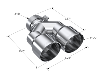 MBRP - MBRP 3in ID / Dual 4in OD Out Staggered L 9.37in / R 9.87in Single Wall T304 SS Univ Exhaust Tip - T5183 - Image 3