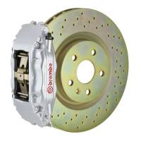 Brembo 05-14 Mustang GT Excl non-ABS Equipped Fr GT BBK 4Pist Cast 2pc 355x32 1pc Rtr Drill-Silver - 1B4.8001A3