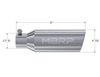 MBRP - MBRP Universal Tip 4in OD 2.5in Inlet 12in Length Angled Cut Rolled End Clampless No-Weld T304 - Image 3